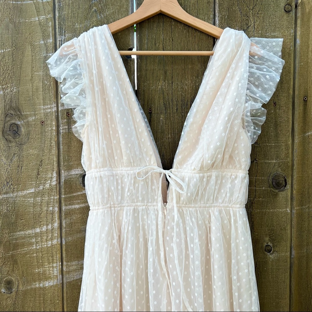 Ivory Cream Swiss Dot Ruffled Tulle Midi Dress 🌿 - Picture 6 of 15